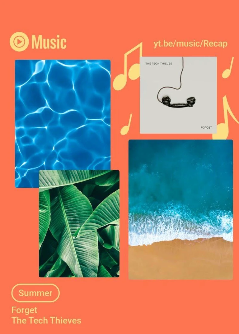 Summer summary, featuring water, a beach scene, and some leaves... also 'Forget' by The Tech Thieves.