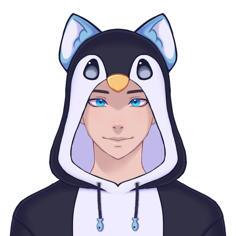 The same image as above, but with blue fluffy cat ears attached to the hood.