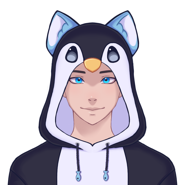 The same image as above, but with blue fluffy cat ears attached to the hood.