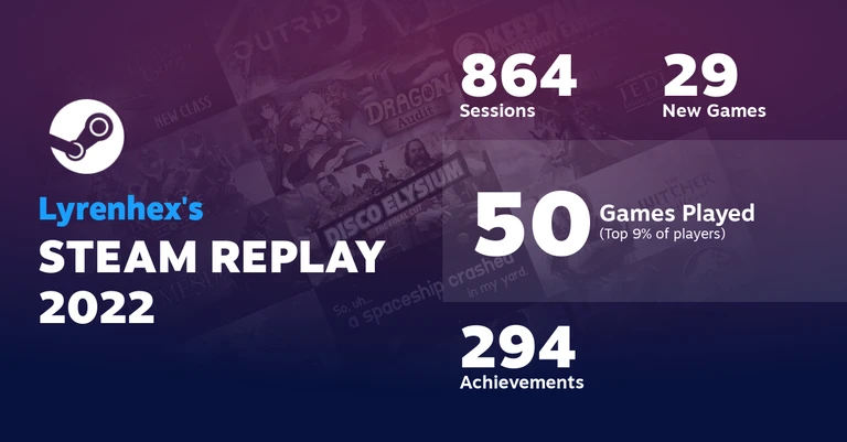 50 games played (top 9% of players)
864 sessions
29 new games
294 achievements